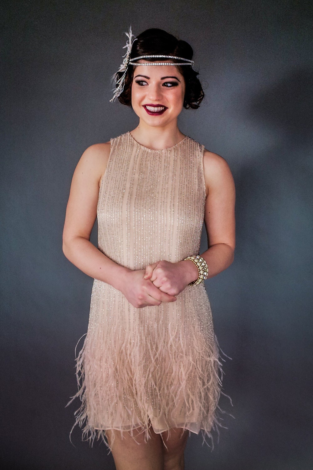 Flapper Headpiece, Vintage Inspired, Bridal Hairpiece, The Great Gatsby, 1920's, 1930's, Party, Roaring 20's, Ivory, Blush, Feather