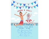 Boy and Girl Sibling  Pool Party Invitation -  Printable and Personalized