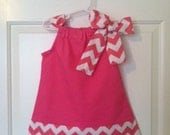 Pink and White Chevron Pillowcase Dress Including monogram