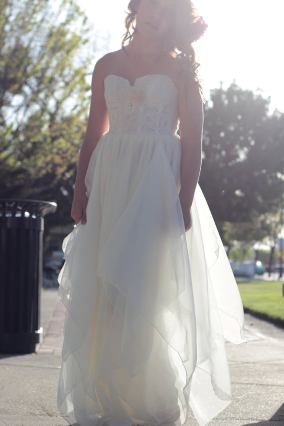 Wedding Dress Strapless  Bustier Chiffon and Lace Bohemian- Morella Gown