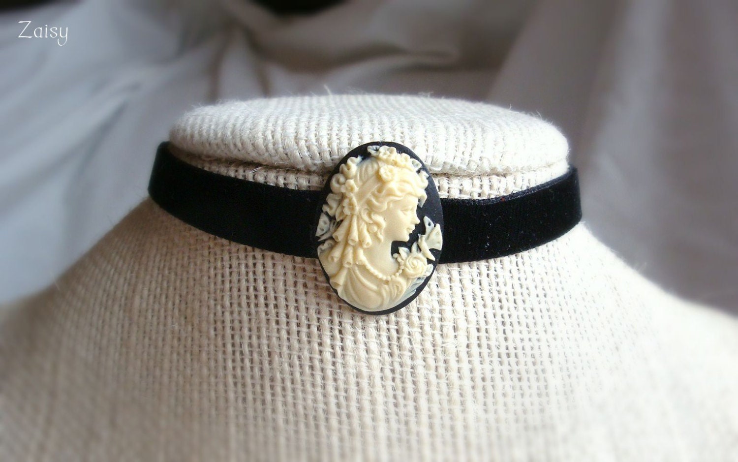 Cameo Choker, Velvet Ribbon, Ties in Back, SALE