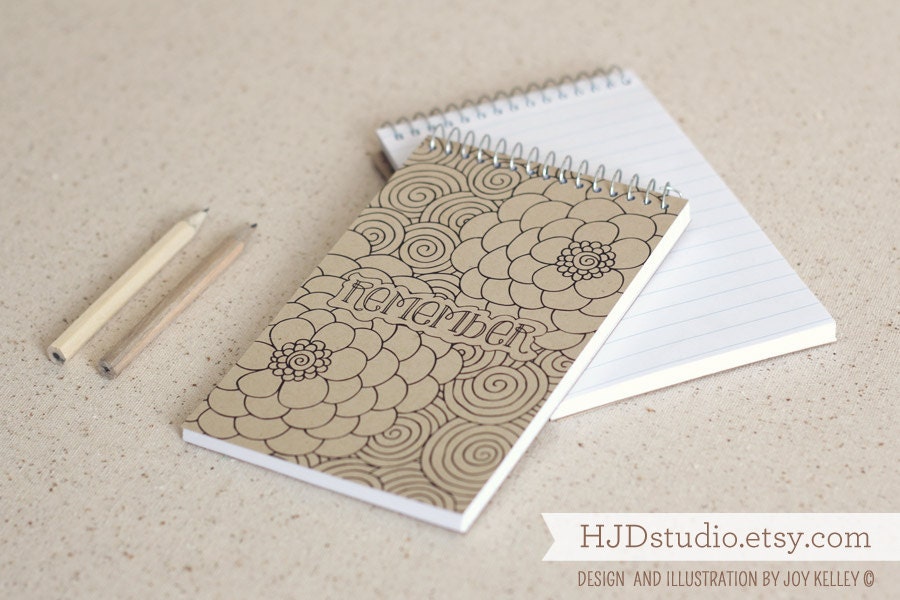Jotter - REMEMBER in flower pattern - pocket notebook - narrow ruled