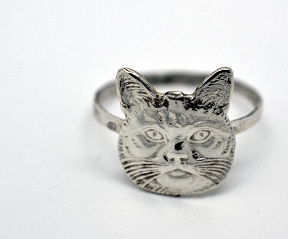 Large Cat Ring, Sterling Silver Ring, Handforged Hammered Silver, Animal Jewelry