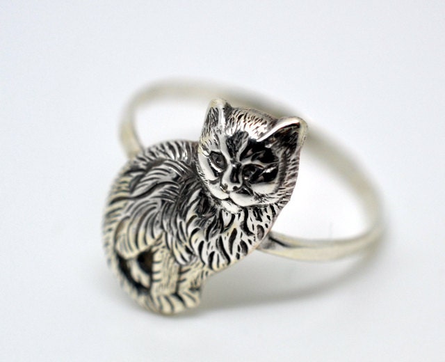 Cat Ring, Sterling Silver Ring, Handforged Rings for Women, Animal Jewelry,