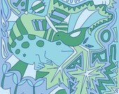 Abstract Animals Art Print, Pantone Colors 2013, Monaco Blue, Dusk Blue, Emerald Green, Grayed Jade, Nursery, Childrens, Poster