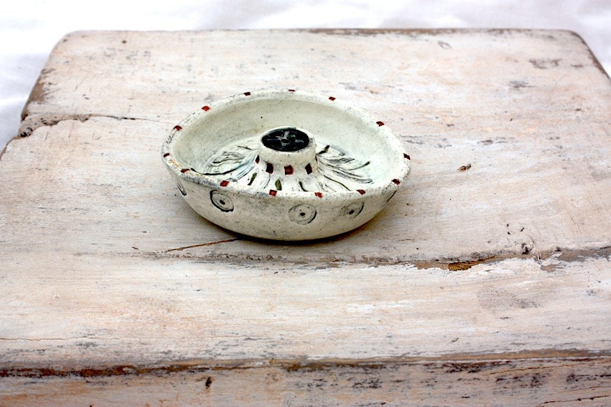 Ceramic Incense Bowl with Stamped Circles