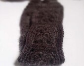 No Slip Crochet Headband, Boho Knit Hairband in Fuzzy Dark Gray Wool, Mohair Blend