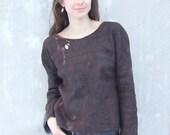 Felted brown sweater jacket  women blouse clothing rustic coffee chocolate denim size M small