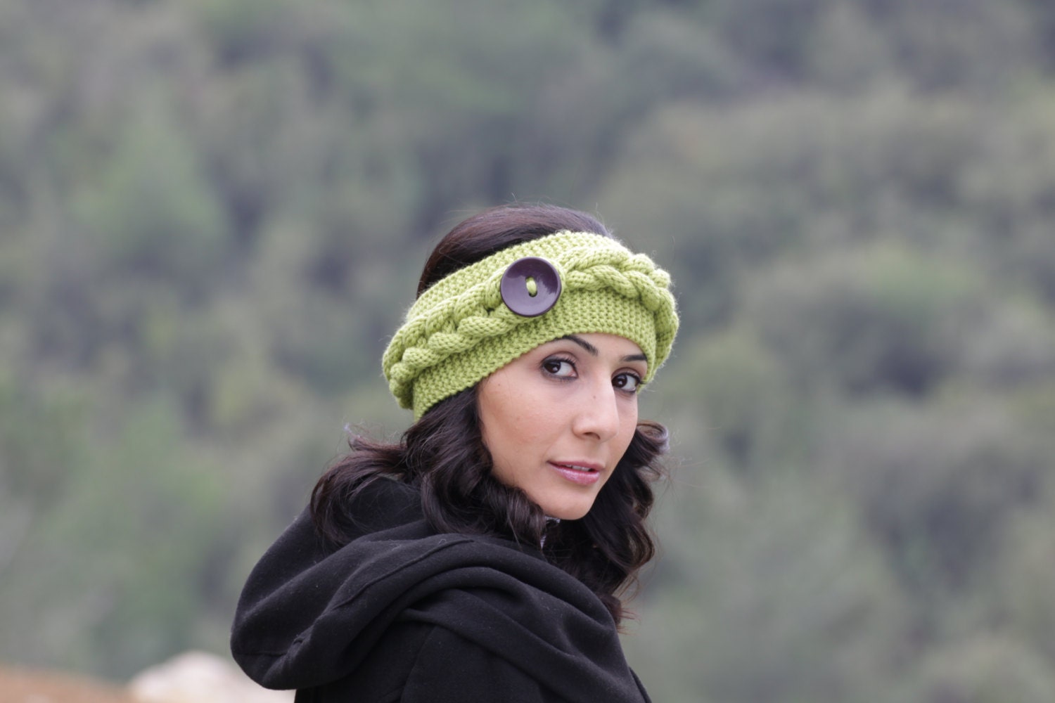 Pistachio green headband, Ladies knit ear warmer, stretchy headband for women earwarmer