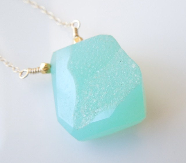 Aqua Druzy Necklace in Gold : Statement Jewelry