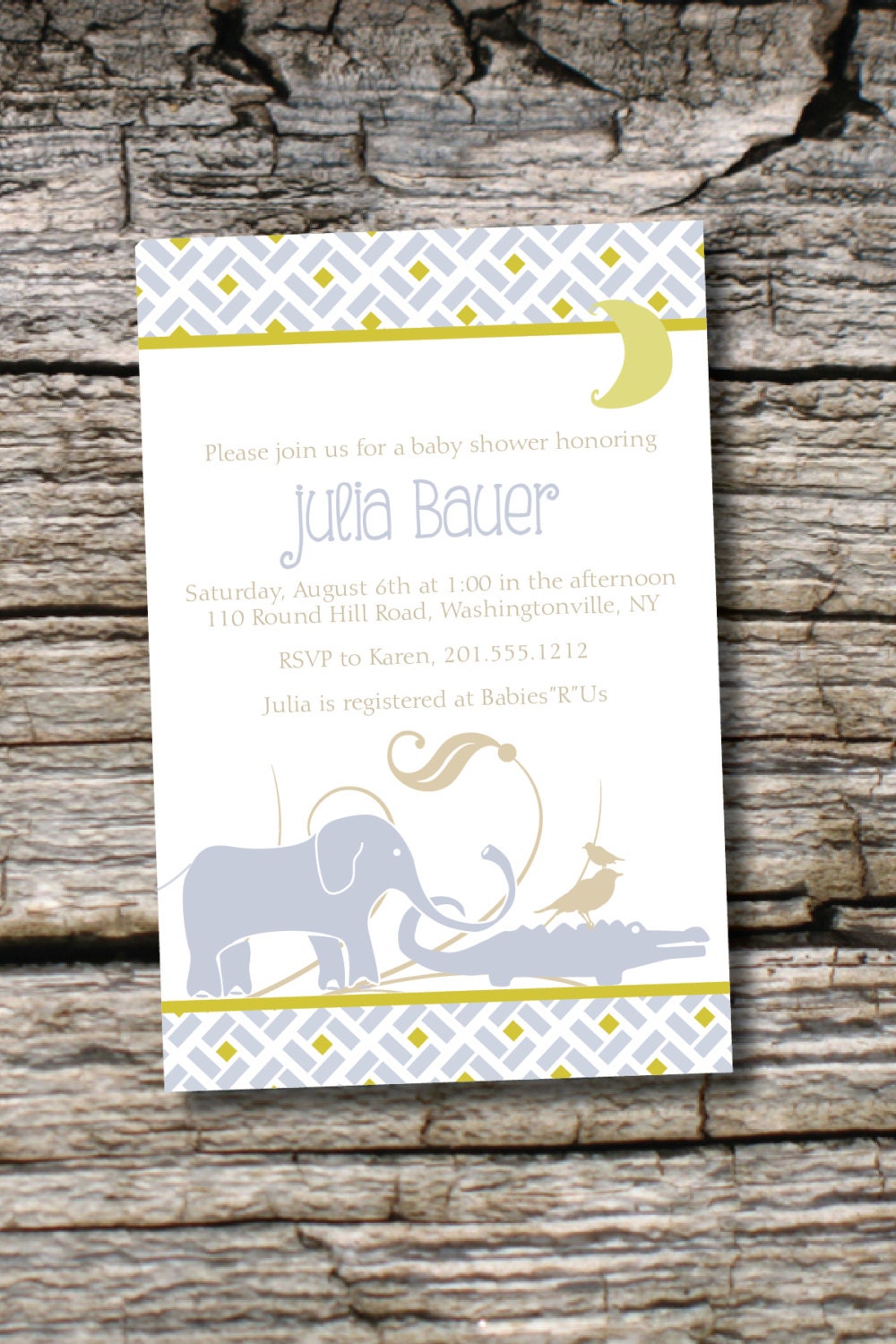 Jungle Safari Crocodile Elephant Baby Shower Invitation Digital Design - You Print