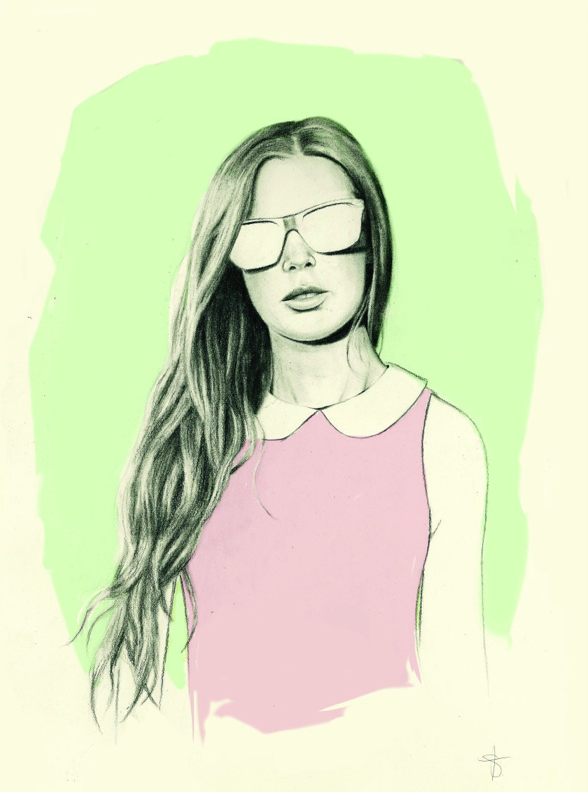 Fashion Illustration Print 5x7 -'Retrospec'