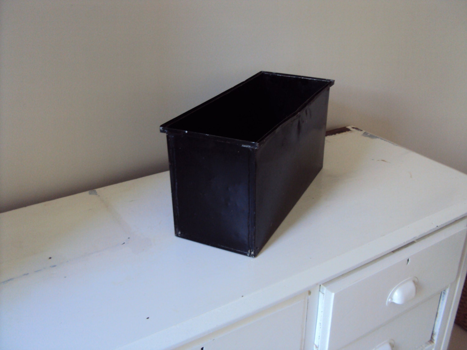 LARGE VINTAGE metal box / industrial chippy metal box / storage box / document box /draw / ammo box / organisation