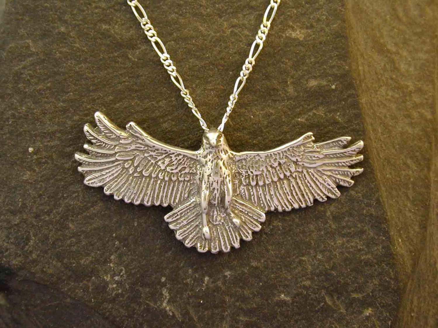 Sterling Silver Large Hawk Pendant without chain.