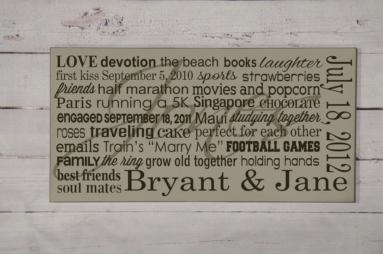Personalized Wedding Anniversary Wood Sign - Our Love Story - Typography Word Subway Art - Your Choice of Color