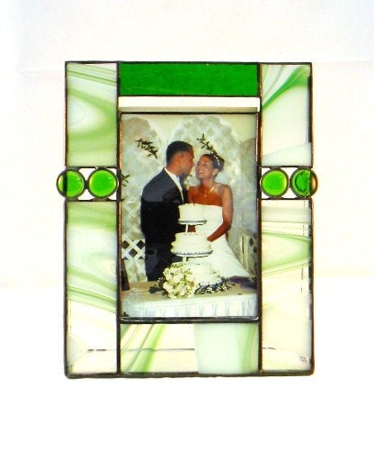 Stained Glass Picture Frame for 4 x 6  Photo, Emerald Green, Home Decor, One Of A Kind, Wedding Gift