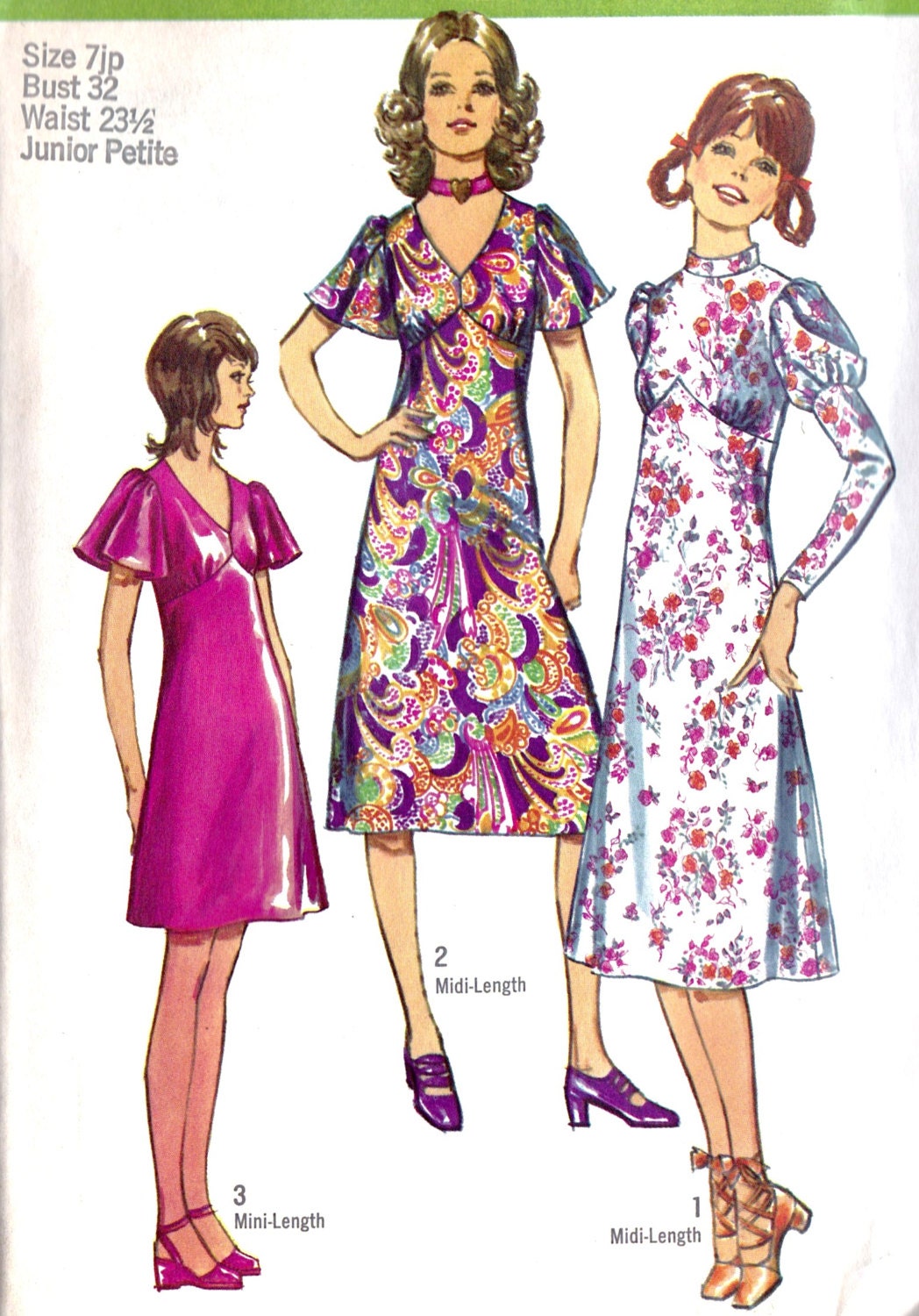 1970s Junior Petite Dress In Two Lengths Vintage Sewing Pattern, Simplicity 9379 Bust 32" uncut