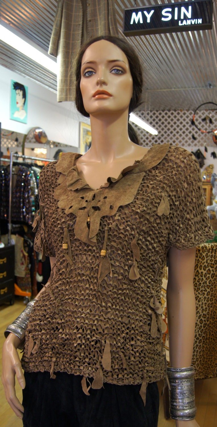 Rare 1970's Vintage Handmade Leather Blouse