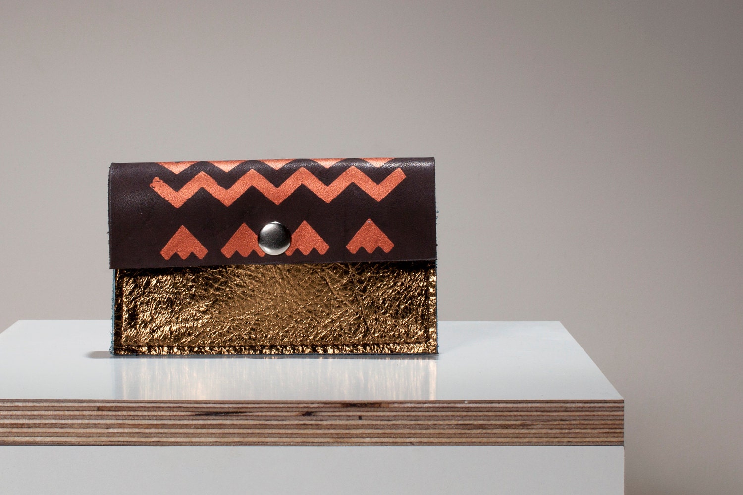 Card Holder Tribal Pattern Leather copper brass No. CH-103