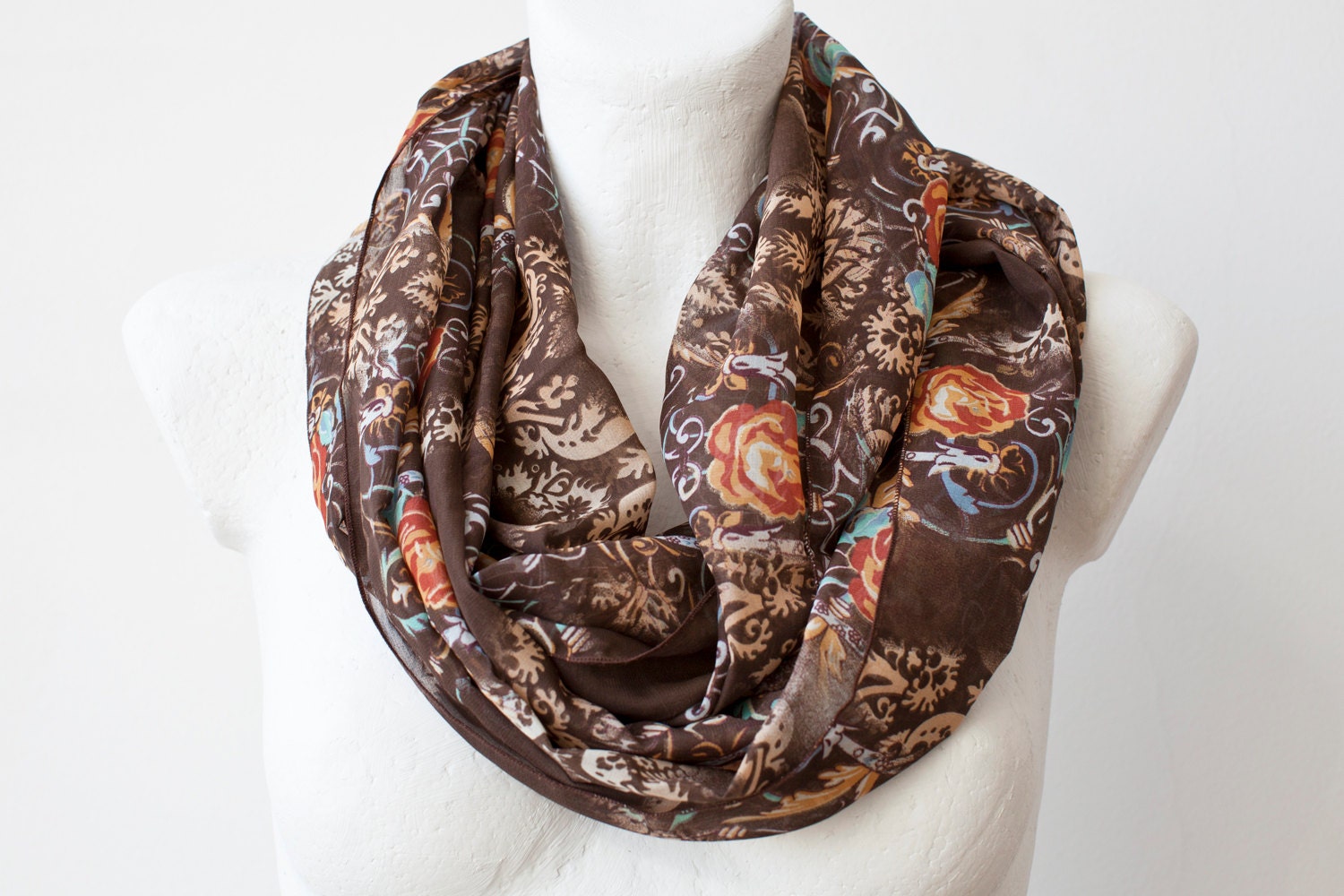 Brown Arabesque Loop Circle Scarf infinity