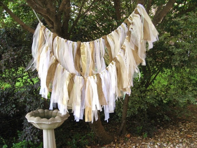 Wedding Garland, Wedding Banner, Wedding Decoration, Rustic Wedding Decor, Fabric Garland, Shabby Cottage Chic, Bridal Shower Decor