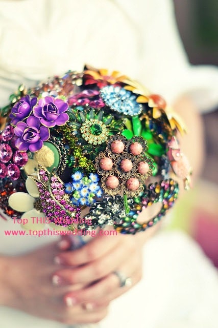 Vintage Brooch Bouquet Multi colored - Made to Order Extra LARGE Bouquet