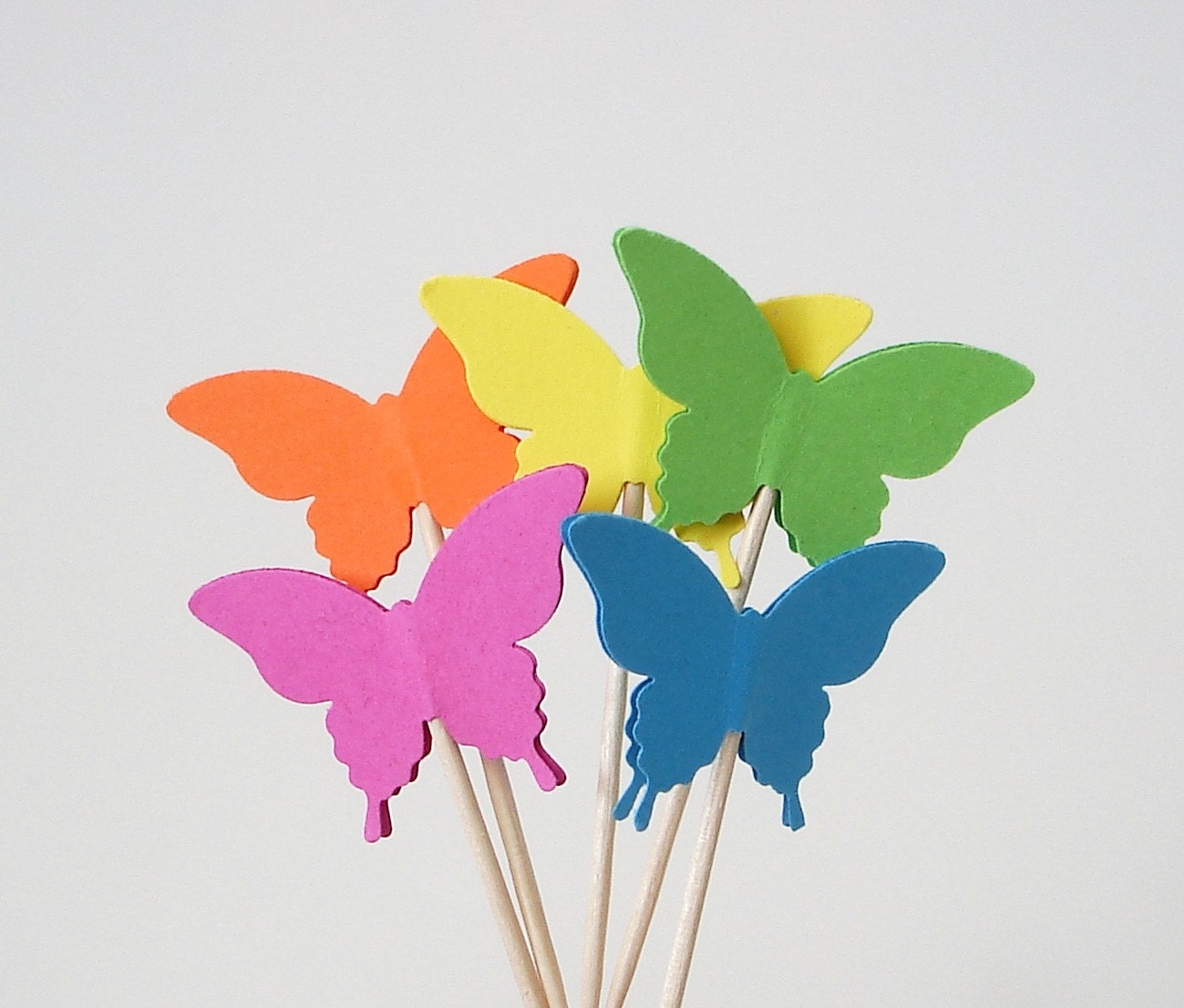 24 Rainbow Elegant Butterfly Cupcake Toppers, Party Picks, Food Picks, Toothpicks, Drink Picks - No666