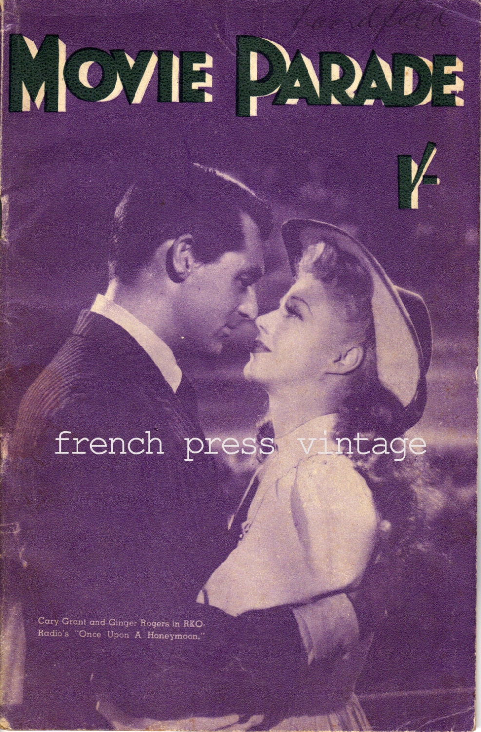 vintage movie parade australian magazine / hollywood stars starlets / cary grant ginger rogers 1940s FREE SHIP