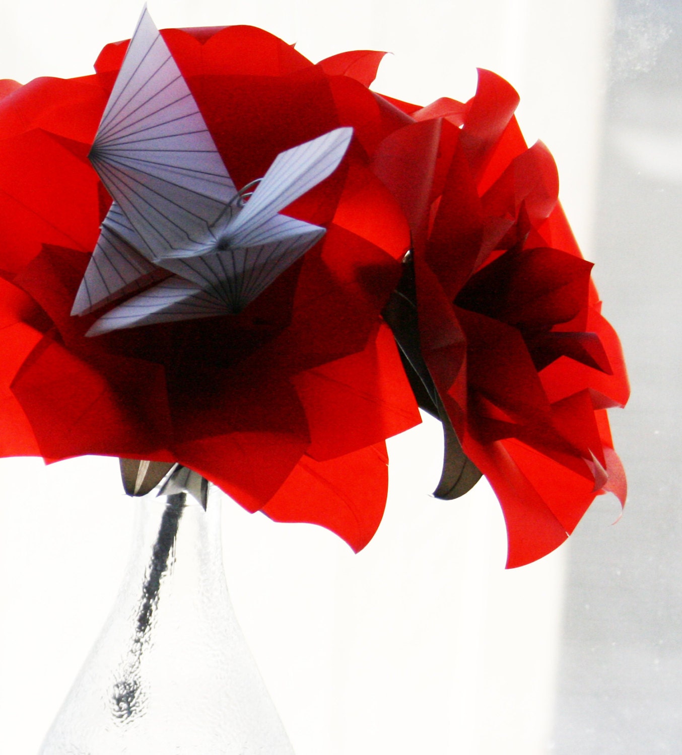 Rose Flutter Bridal Bouquet - Origami Flower Bouquet - Translucent Origami Paper Glows - Paper sculpture