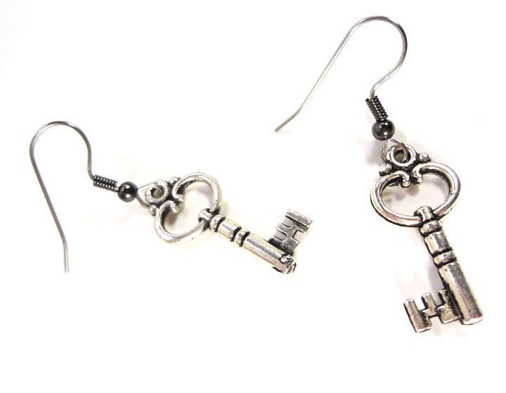 Key to My Heart Earrings with Hooks or Clip Ons