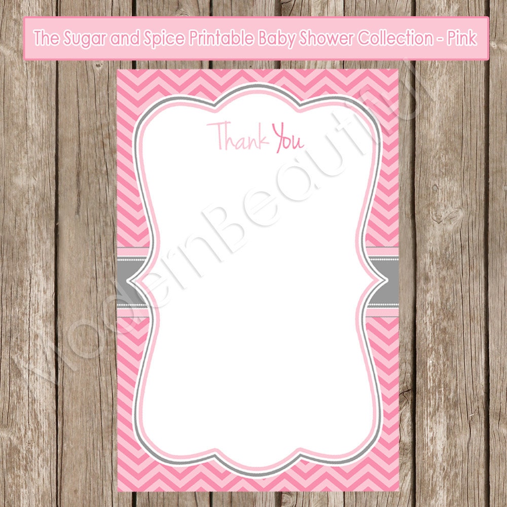 Thank You Note Card - Pink Sugar and Spice Chevron Baby Shower Printable 4x6 Thank You Note Cards- Design1 INSTANT DOWNLOAD Il_170x135