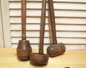 Vintage Wood Mallet and Laddle Set, 4 Piece Set Rustic Wood Mallets, Decorative Wooden Utensil Set