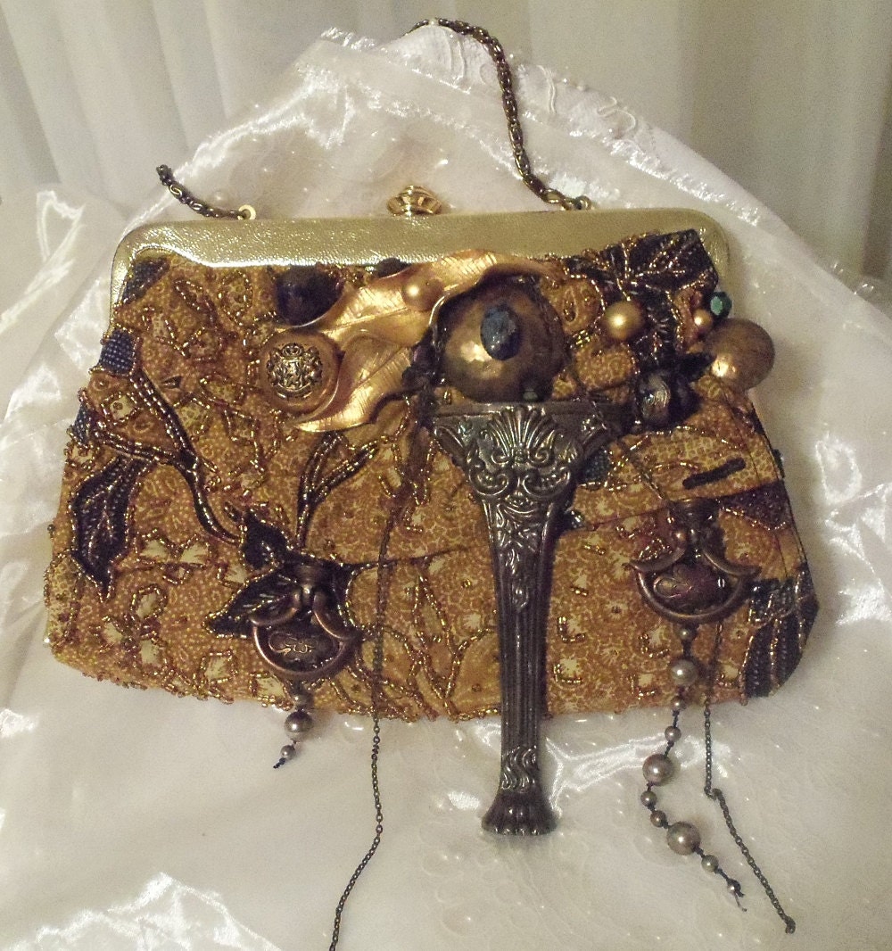 Elegant Evening Purse, Steampunk Clutch, Unique Cocktail Handbag, Vintage Couture upcycle, Guaranteed to be OOAK.