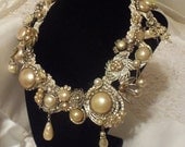 Pearl Necklace, Wedding Jewellery, Collier de Marriage, Statement Vintage Couture Neck Piece by Marelle.