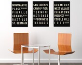 Subway Art - Paris, Rome, New York City - Typography Art Print Poster - Home Decor - Black and White - Set of 3 - 11x17