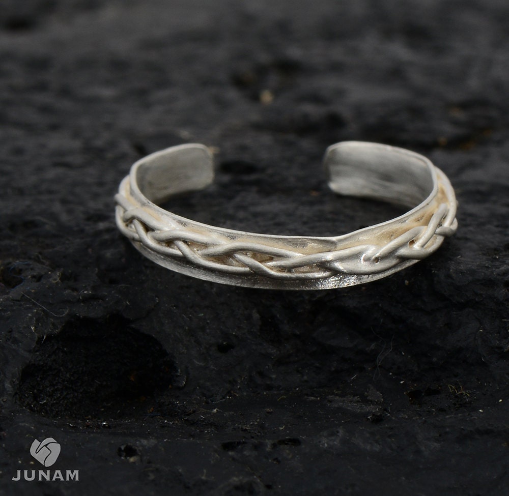 Braided Toe Ring, sterling silver - fully adjustable, comfortable, unique, handmade, foot jewelry, foot accessories, above the knuckle ring