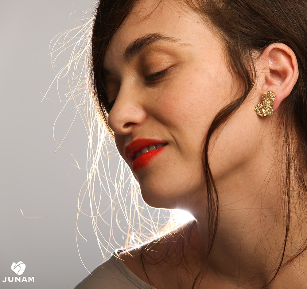 Gold Coral Earrings, 18k gold plated - Natural look, unique earrings, nature inspired, rock like, texture, handmade, different, beautiful