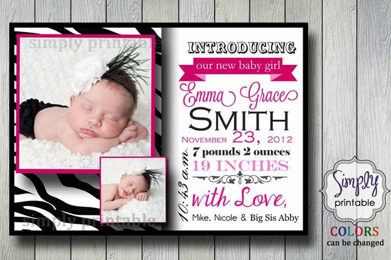 Zebra Print Birth Announcement Il_570xn