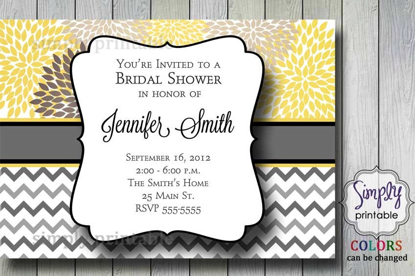 Yellow & Gray Chevron Bridal Shower Invitation Il_570xn