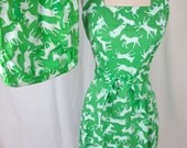 1970s Green Horse Screen Print Dress with Matching Bag