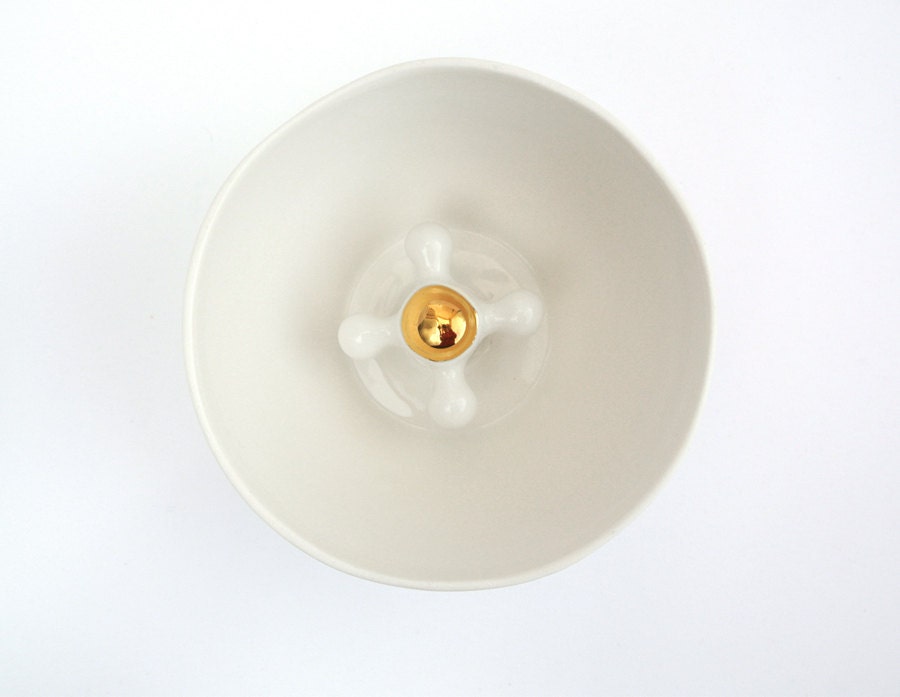 White Ceramic Bowl with Faucet Handle Decorated with Real Gold