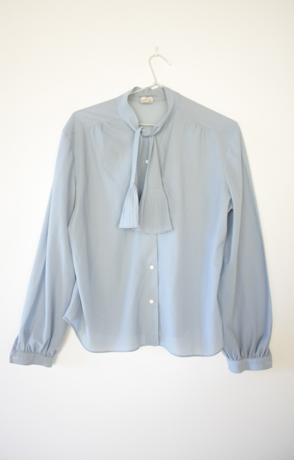 Blue Sky Pastel Button Up Tie Blouse