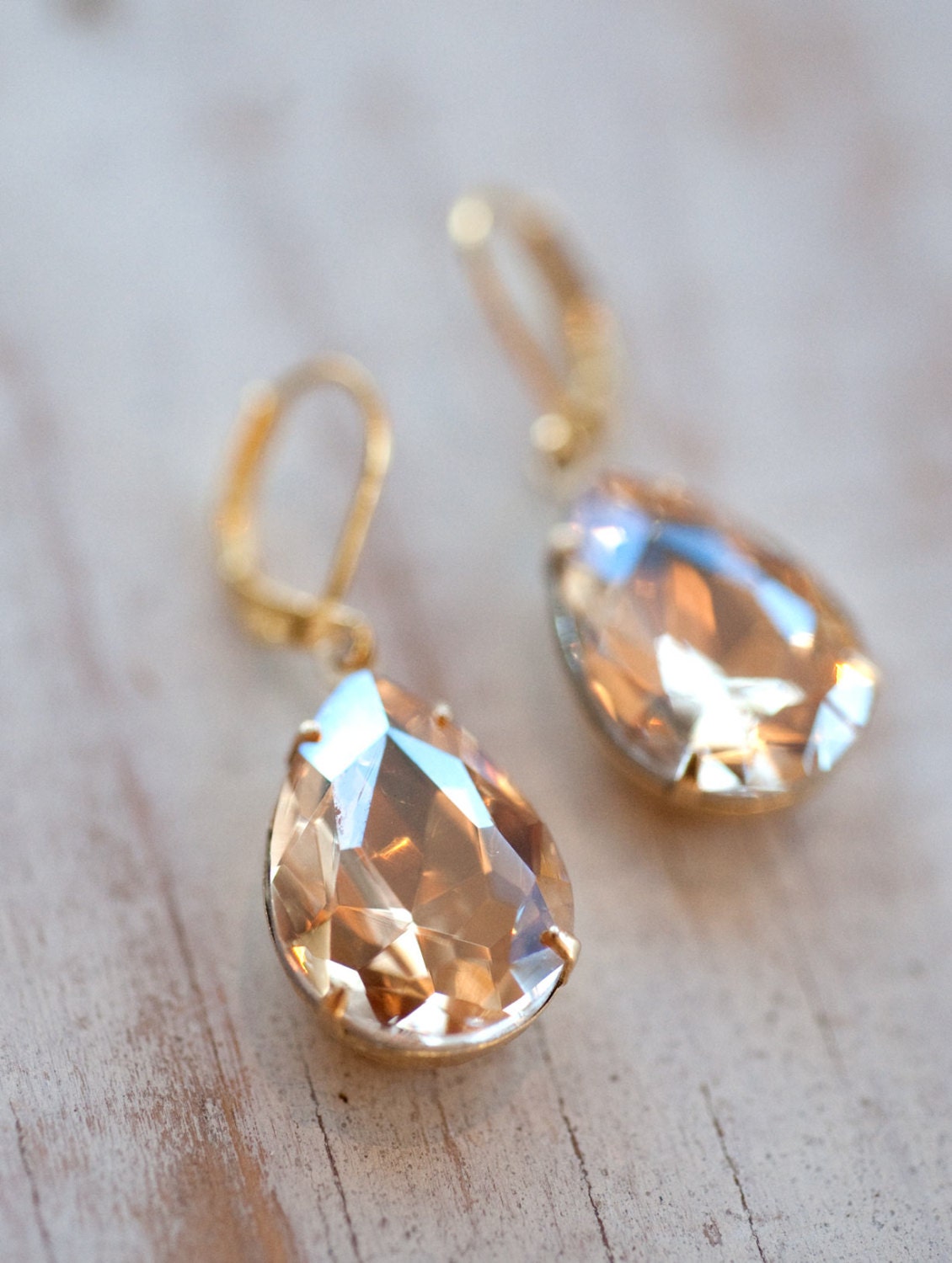 Champagne Gold Estate Style Vintage Earrings Wedding Jewelry Bridal Earrings