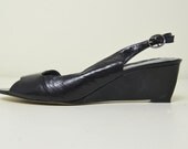 Black Slingback Heels / Size 8 Open Toed Wedge Womens Shoes
