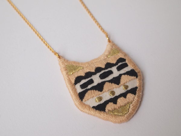 Shapes on Cat, embroidered necklace