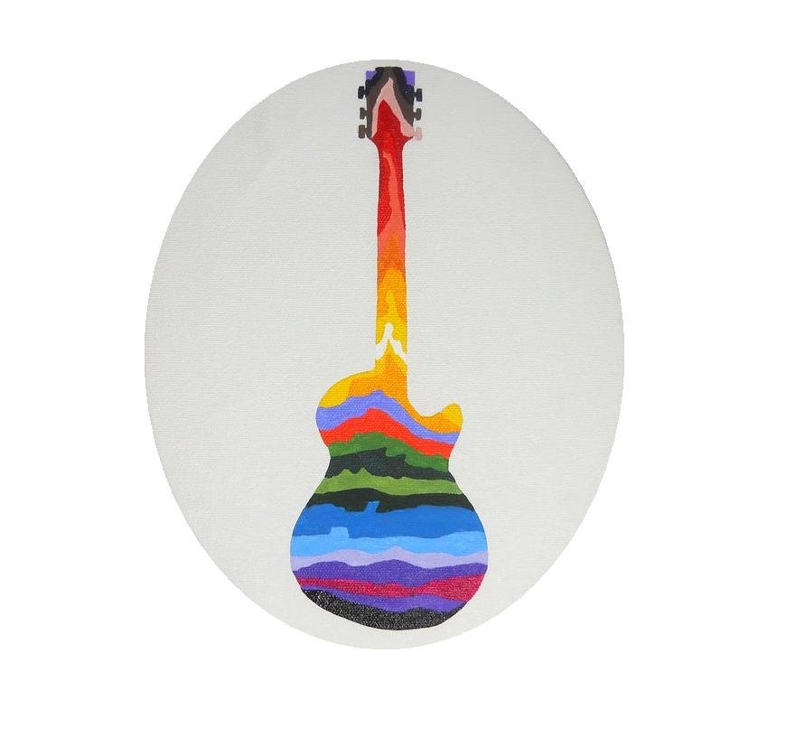 Guitar Silhouette with Rainbow Oval Mounted Canvas
