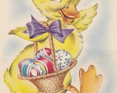 Bringing Happy Easter Wishes to You- Yellow Duckling- 1946 Vintage Card- Used - EphemeraObscura