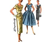 1950s Dress Pattern Simplicity 1566 Bust 30 Womens Vintage Sewing Pattern Sheath or Full Skirt Wide Collar Day or Evening Dress