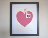 Heart of Love - Linocut Print -Mounted- Matted- Art, Original Print, Signed Linocut , Romantic Gift
