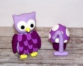 Custom Made Clay Woodland Animal Cake / Cupcake Topper - Owl with Mushroom and Number